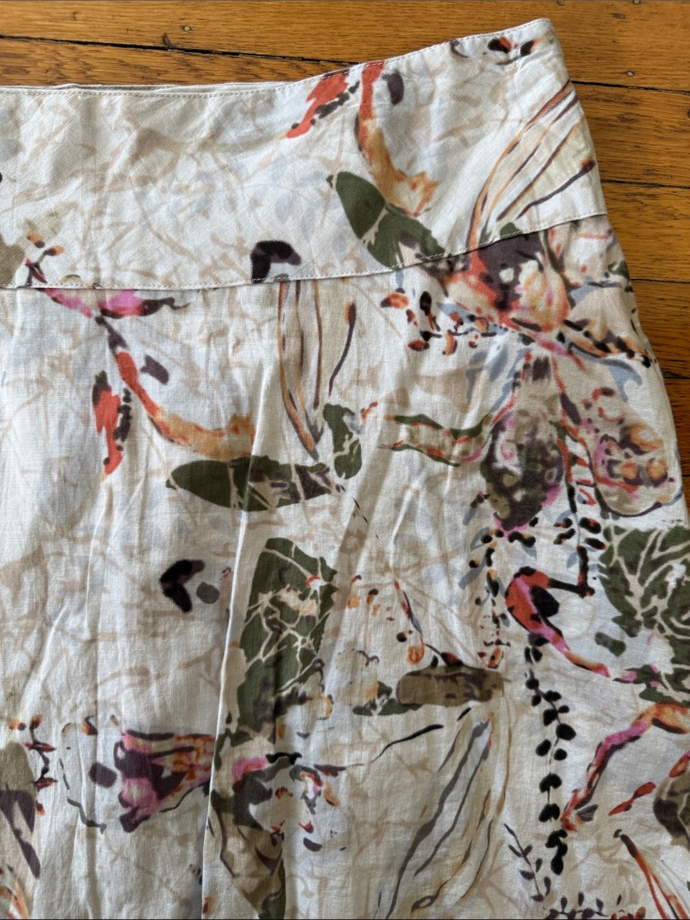 Coldwater Creek Floral Cotton Circle Skirt in Ivory with Green and Pink - Picture 3 of 5